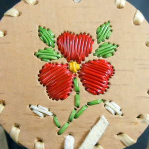 Birch bark basket with Red Flower Quilled Design (small)