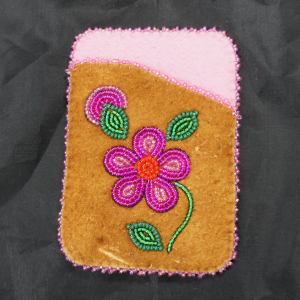 Moose Hide Debit Card Holder – Pink Beaded Flower Design