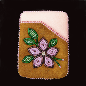 Moose Hide Card Holder – Pink Flower Beaded Design