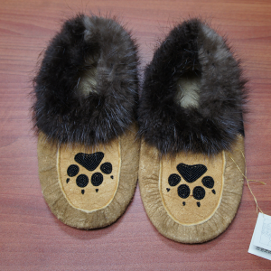 Moosehide Moccasins with Black Paw Beaded Design