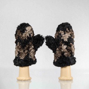 Sheared Knit Beaver Fur Mittens – Black with Brown Chevron