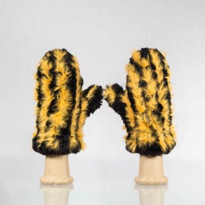 Sheared Knit Beaver Fur Mittens – Orange Rabbit Accent