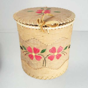 Large Round Birch Bark Basket – Bumble Bees and Flowers
